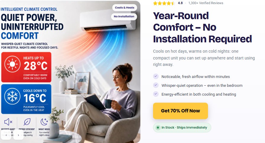 LG Breeze UK offer page showing 70% off and verified customer reviews