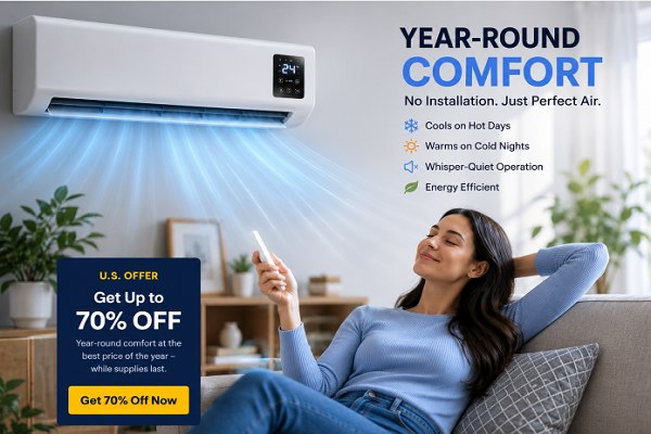 LG Breeze UK wall-mounted heating and cooling unit in a living room